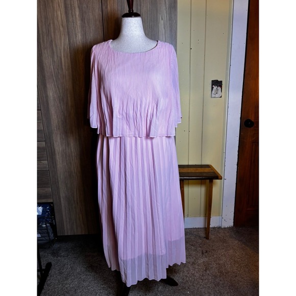 Unbranded Dresses & Skirts - 298. Light Pink Pleated Maxi Dress Double Layer Flutter Sleeve 1XL Wedding Guest